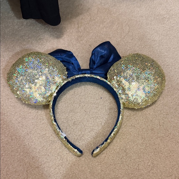 Gold Sequin Mickey Mouse Ears with Blue Bow - Picture 2 of 2